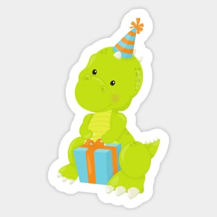 Birthday Dinosaur, Party Dinosaur, Gift, Party Hat Sticker